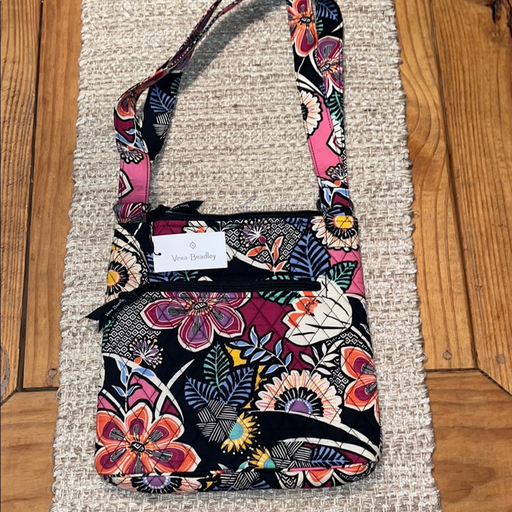 Vera Bradley Pink and Black Quilted Crossbody Bag Kauai Floral